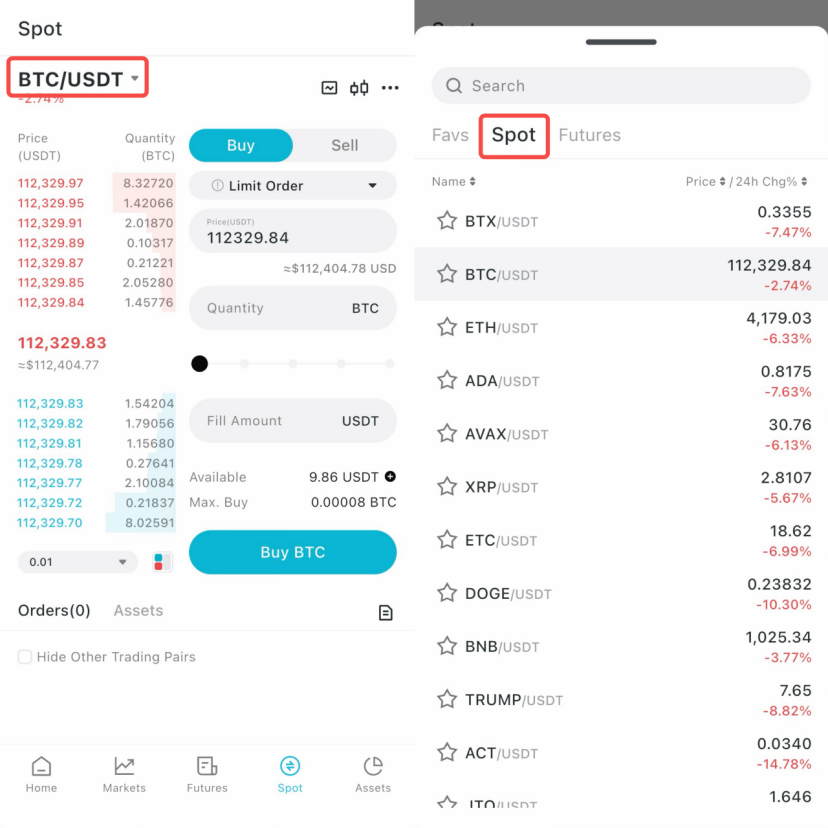 How to Spot Trade on BitradeX? (App Guide)